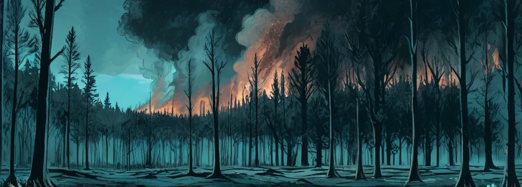 A forest engulfed in flames stretching to the horizon